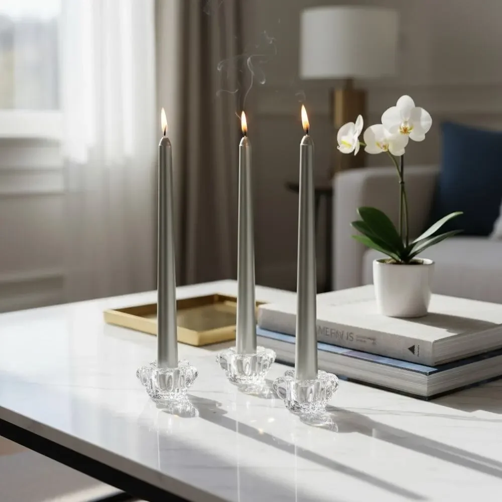 Set of 3 Crystal Star Taper Candle Holders-Scandinavian Mid Century Modern-Glass